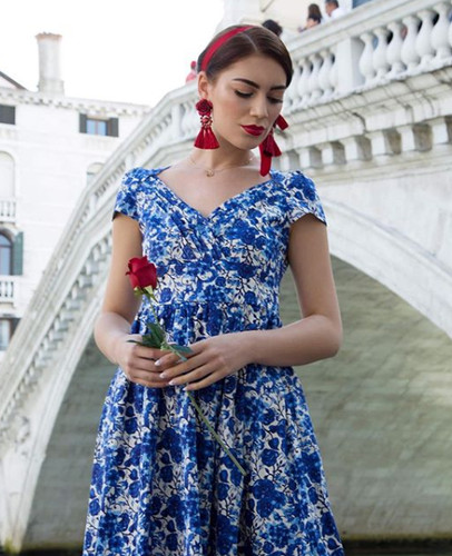 Lindy bop floral dress - blue, &