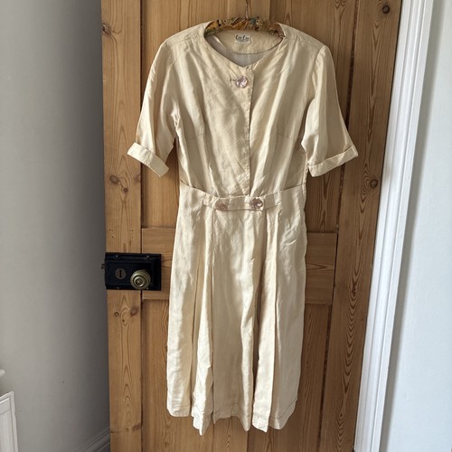 Cream pure silk vintage dress - cream,
