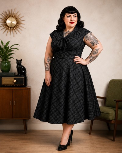 Plus size 50s dress grey - 50s, black