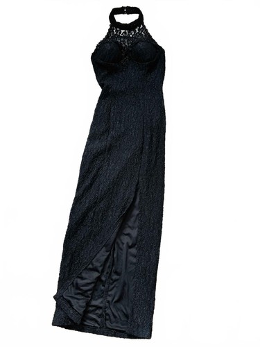 Vintage 80s black lace halter - black,